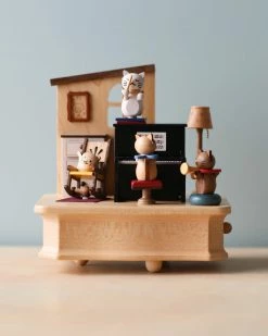 Wooderful Life Wooden Cat Playing Piano Music Box