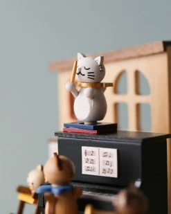 Wooderful Life Wooden Cat Playing Piano Music Box