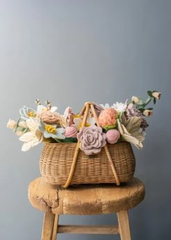 Odin Parker *New* Large Basket Of Felt Spring Flowers