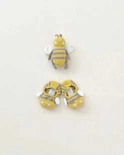 Albetta *New* Organic Baby Booties And Rattle - Bee