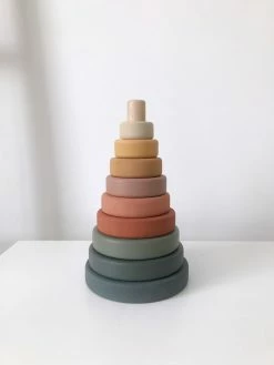 Sabo Concept *New* Wooden Pyramid Stacker - Green & Mustard