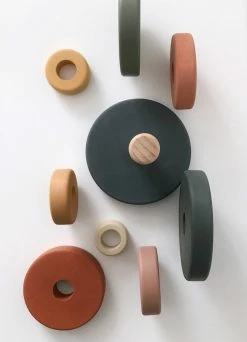 Sabo Concept *New* Wooden Pyramid Stacker - Green & Mustard