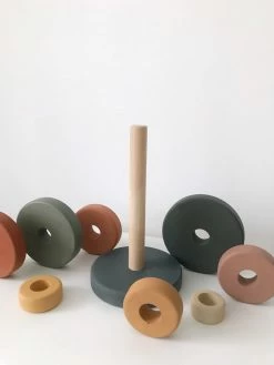 Sabo Concept *New* Wooden Pyramid Stacker - Green & Mustard