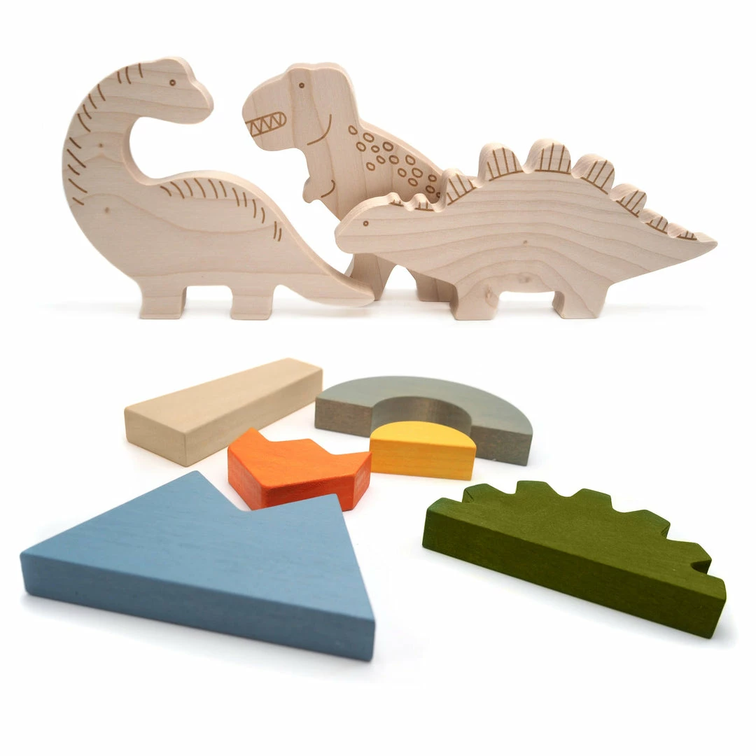 Briki Vroom Vroom Wooden Dinosaur Set 5 Briki Vroom Vroom Wooden Dinosaur Set